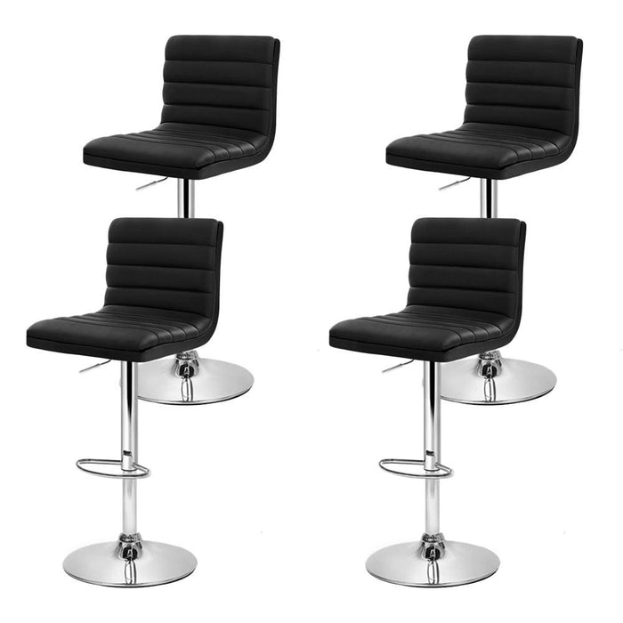 Artiss Set of 4 Pu Leather Lined Pattern Bar Stools- Black