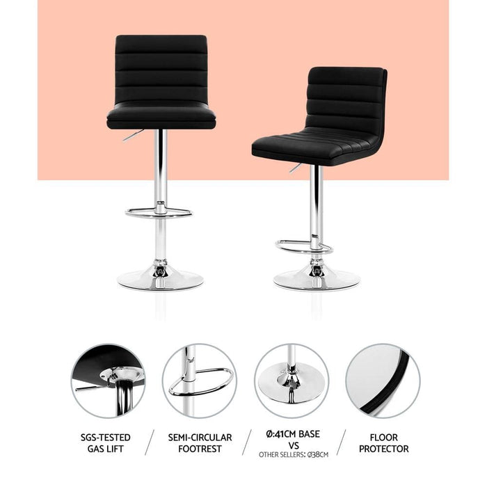 Artiss Set of 4 Pu Leather Lined Pattern Bar Stools- Black