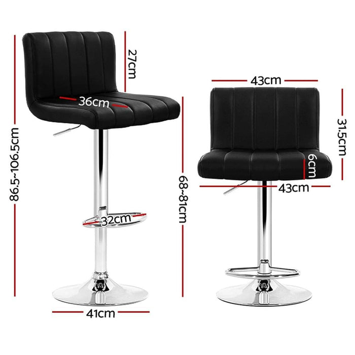 Artiss Set of 4 Line Style Pu Leather Bar Stools - Black