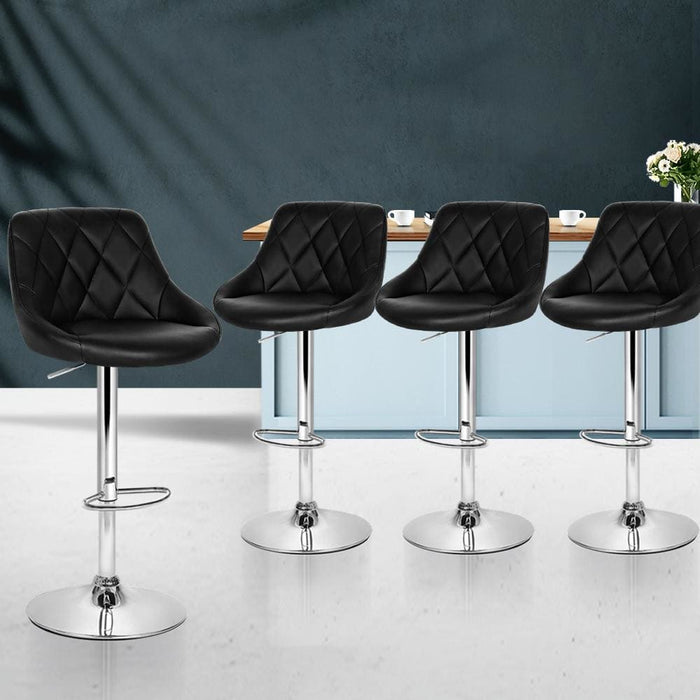 Artiss Set of 4 Bar Stools Pu Leather Diamond Style - Black
