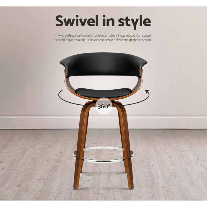 Artiss Set of 4 Swivel Pu Leather Bar Stool - Wood and Black