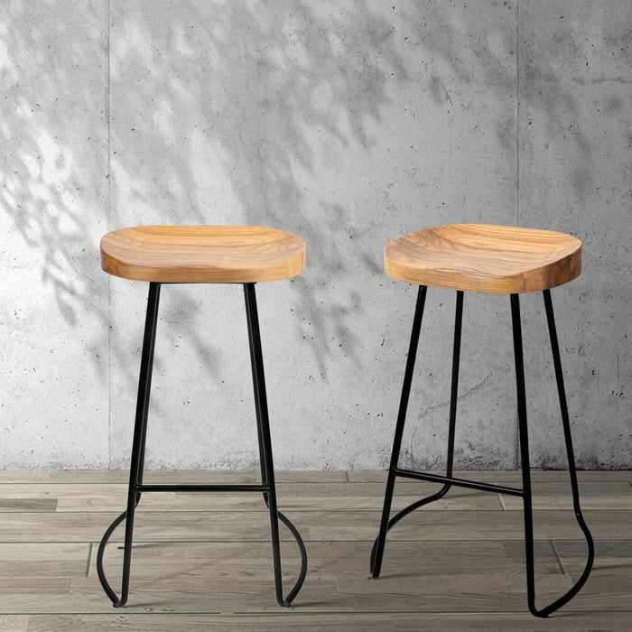 Artiss Set of 4 Elm Wood Backless Bar Stools 75cm - Black