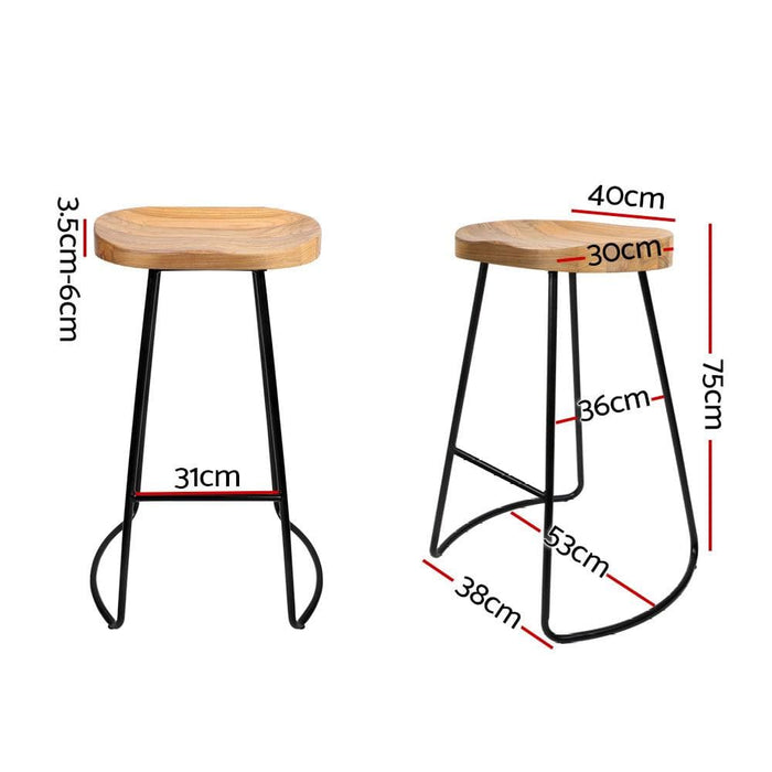 Artiss Set of 4 Elm Wood Backless Bar Stools 75cm - Black