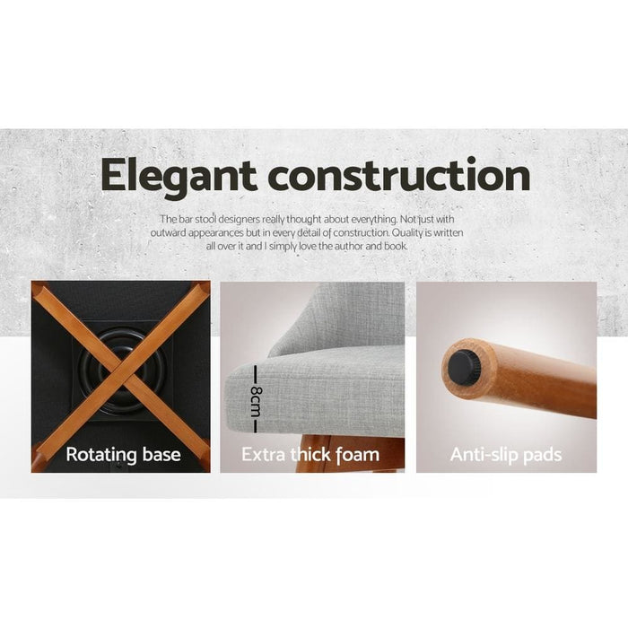 Artiss Set of 4 Wooden Fabric Bar Stools Square Footrest