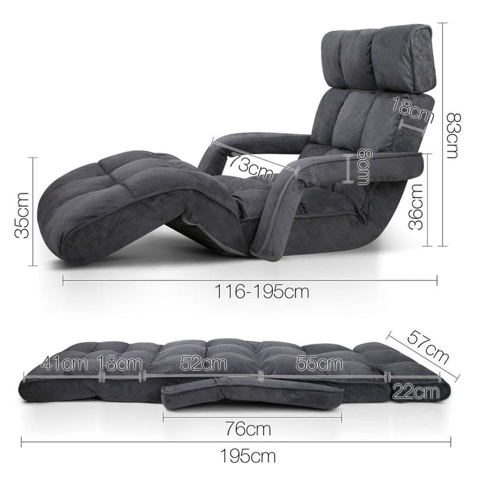 Artiss Adjustable Lounger with Arms - Charcoal