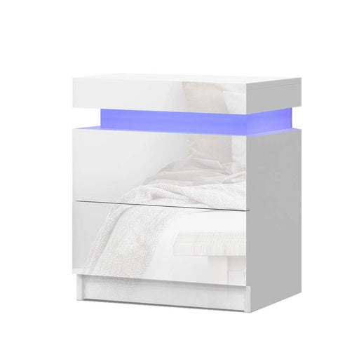 Artiss Bedside Tables Side Table Drawers Rgb Led High Gloss