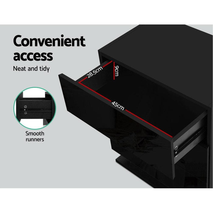 Artiss Bedside Tables Side Table Rgb Led Lamp 3 Drawers