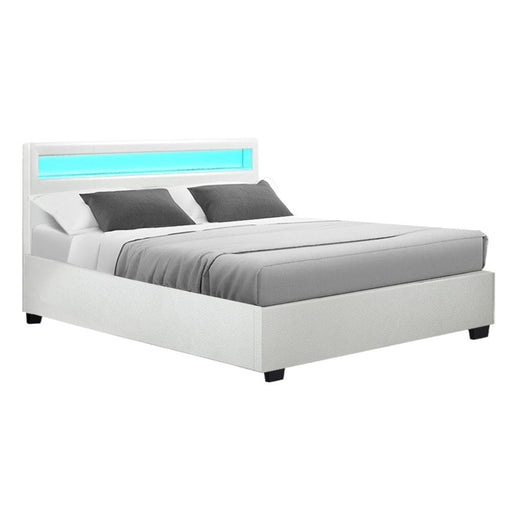 Artiss Cole Led Bed Frame Pu Leather Gas Lift Storage