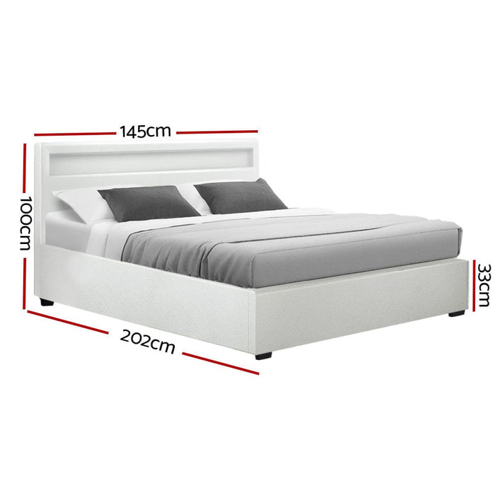 Artiss Cole Led Bed Frame Pu Leather Gas Lift Storage