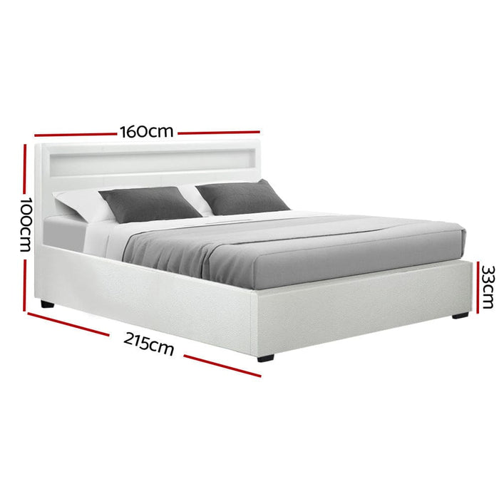 Artiss Cole Led Bed Frame Pu Leather Gas Lift Storage