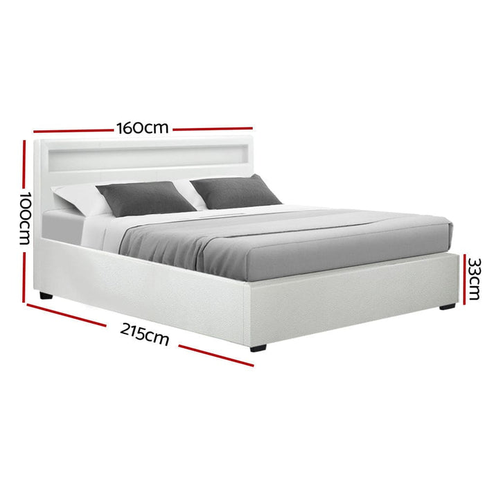 Artiss Cole Led Bed Frame Pu Leather Gas Lift Storage -