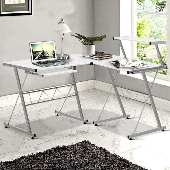 Artiss Corner Metal Pull out Table Desk - White