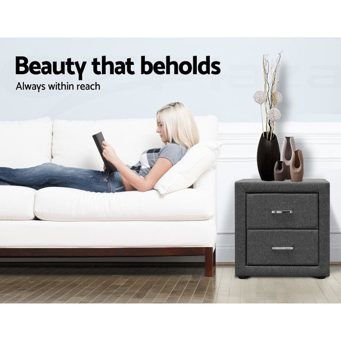 Artiss Fabric Bedside Table - Grey