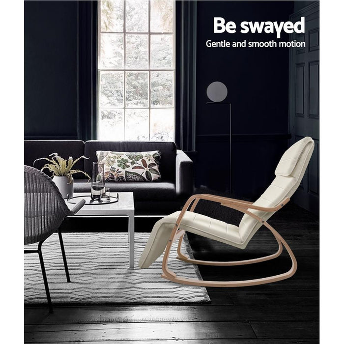 Artiss Fabric Rocking Armchair with Adjustable Footrest