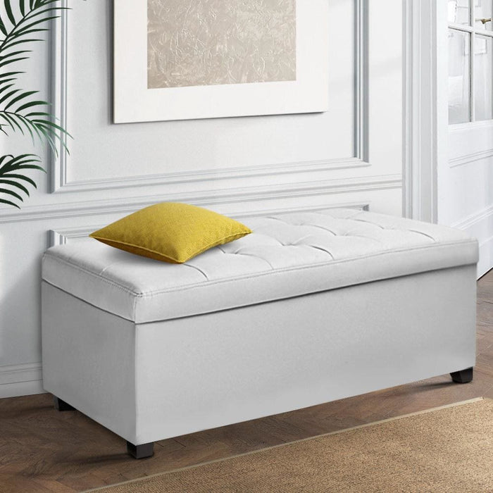 Artiss Large Pu Leather Storage Ottoman - White