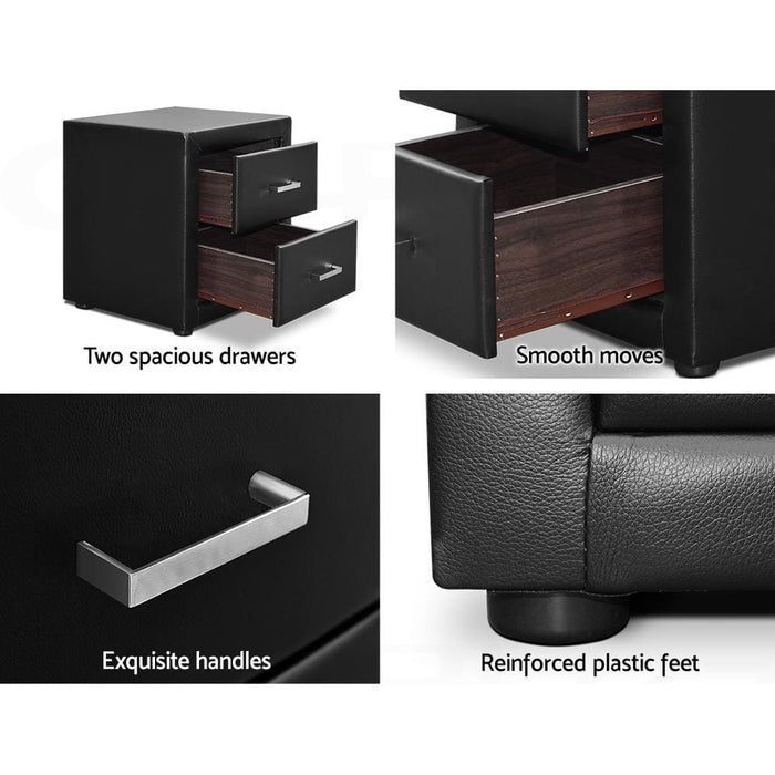 Artiss Pvc Pu Leather Bedside Table - Black