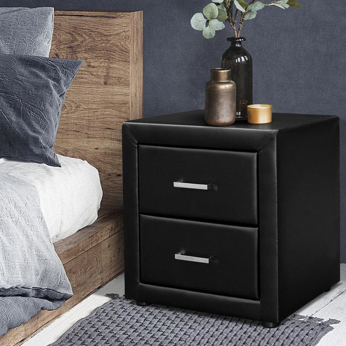 Artiss Pvc Pu Leather Bedside Table - Black