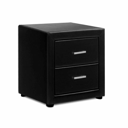 Artiss Pvc Pu Leather Bedside Table - Black