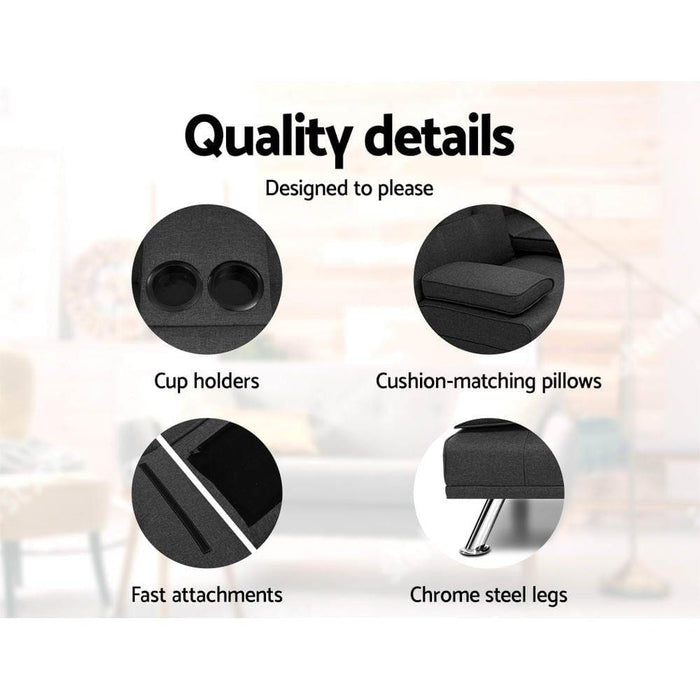 Artiss Linen Fabric 3 Seater Sofa Bed Recliner Lounge Couch