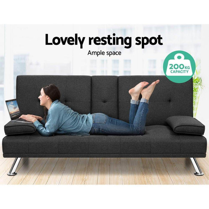 Artiss Linen Fabric 3 Seater Sofa Bed Recliner Lounge Couch