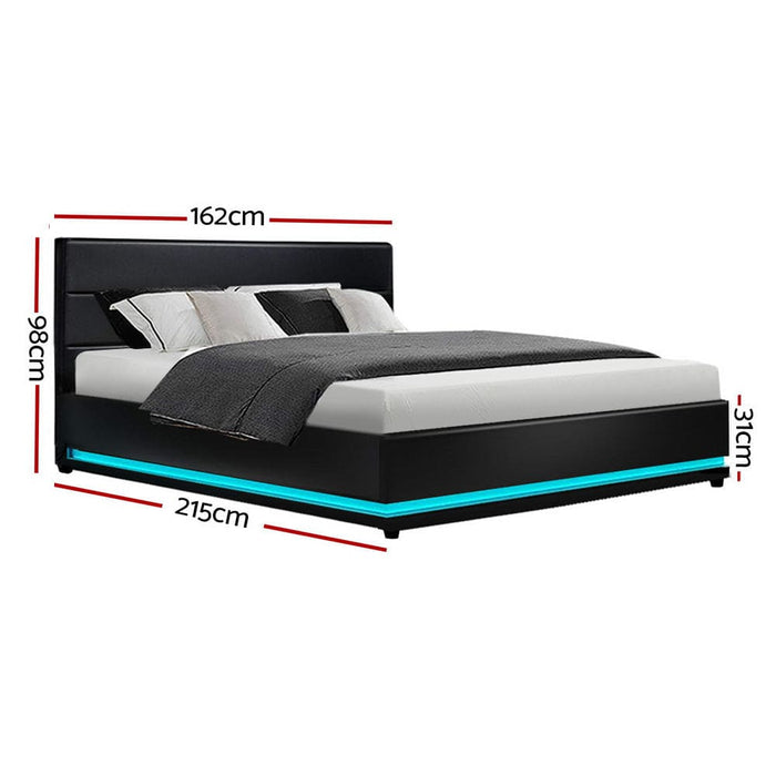 Artiss Lumi Led Bed Frame Pu Leather Gas Lift Storage