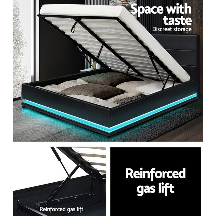 Artiss Lumi Led Bed Frame Pu Leather Gas Lift Storage