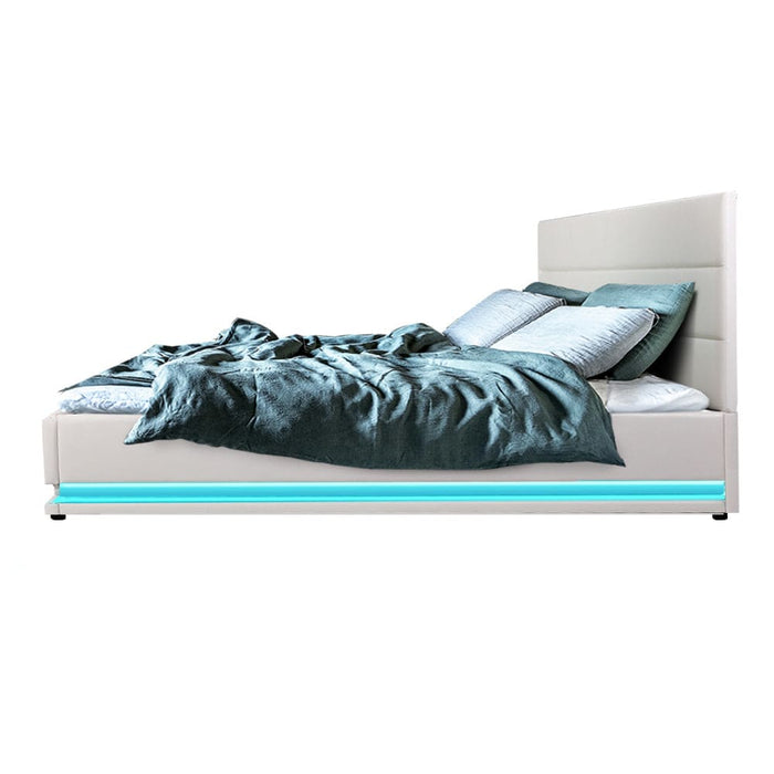 Artiss Lumi Led Bed Frame Pu Leather Gas Lift Storage