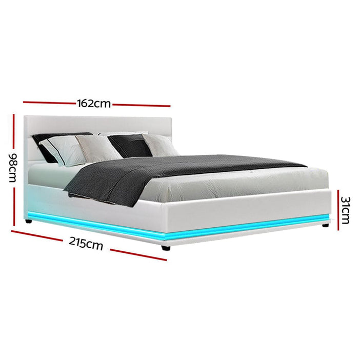 Artiss Lumi Led Bed Frame Pu Leather Gas Lift Storage