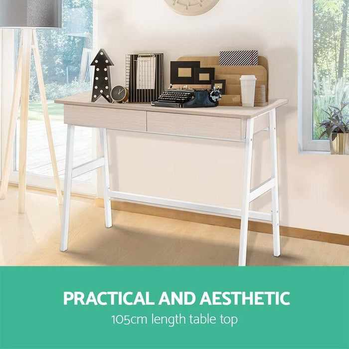 Artiss Metal Desk with Drawer - White Oak Top