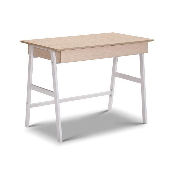 Artiss Metal Desk with Drawer - White Oak Top