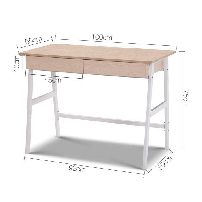 Artiss Metal Desk With Drawer - White Oak Top