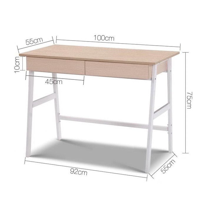 Artiss Metal Desk with Drawer - White Oak Top