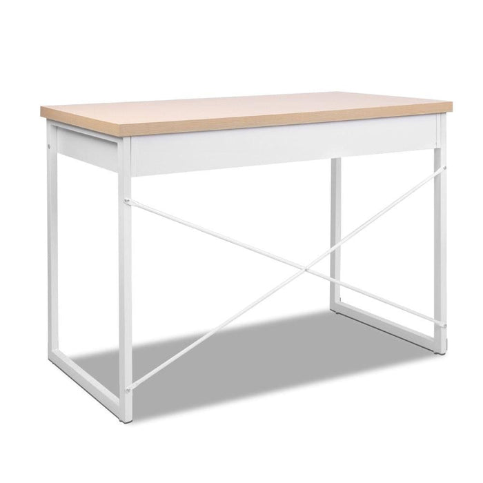 Artiss Metal Desk With Drawer - White Wooden Top