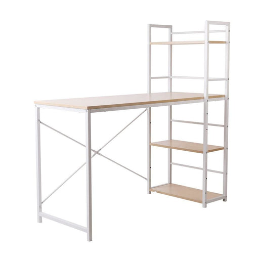 Artiss Metal Desk With Shelves - White Oak Top
