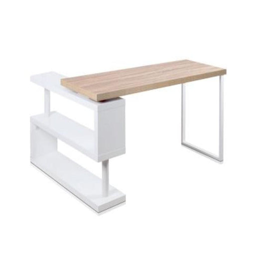 Artiss Rotary Corner Desk with Bookshelf - Brown & White