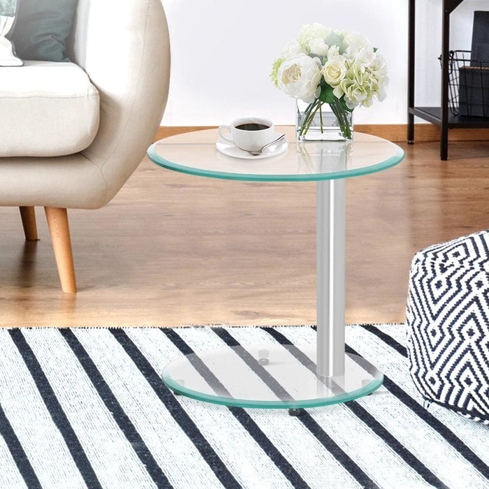 Artiss Side Coffee Table Bedside Furniture Oval Tempered