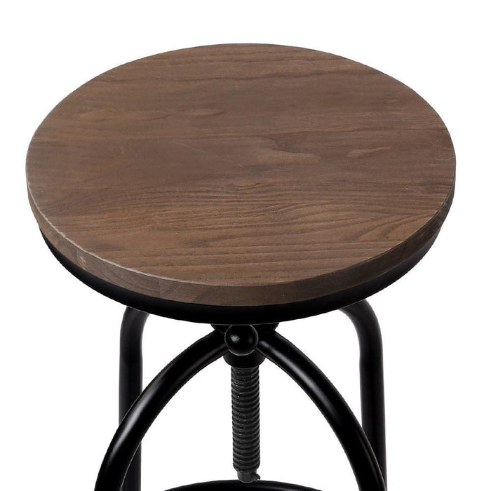 Artiss Bar Stool Industrial Round Seat Wood Metal - Black