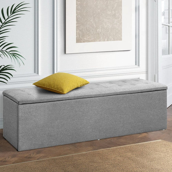 Artiss Storage Ottoman Blanket Box Grey Large Fabric Rest