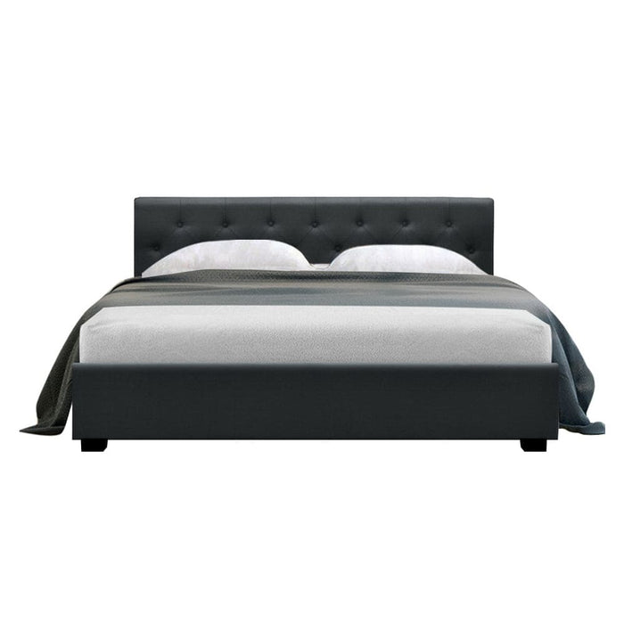 Artiss Vila Bed Frame Fabric Gas Lift Storage - Charcoal