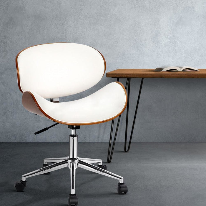 Artiss Wooden & Pu Leather Office Desk Chair - White