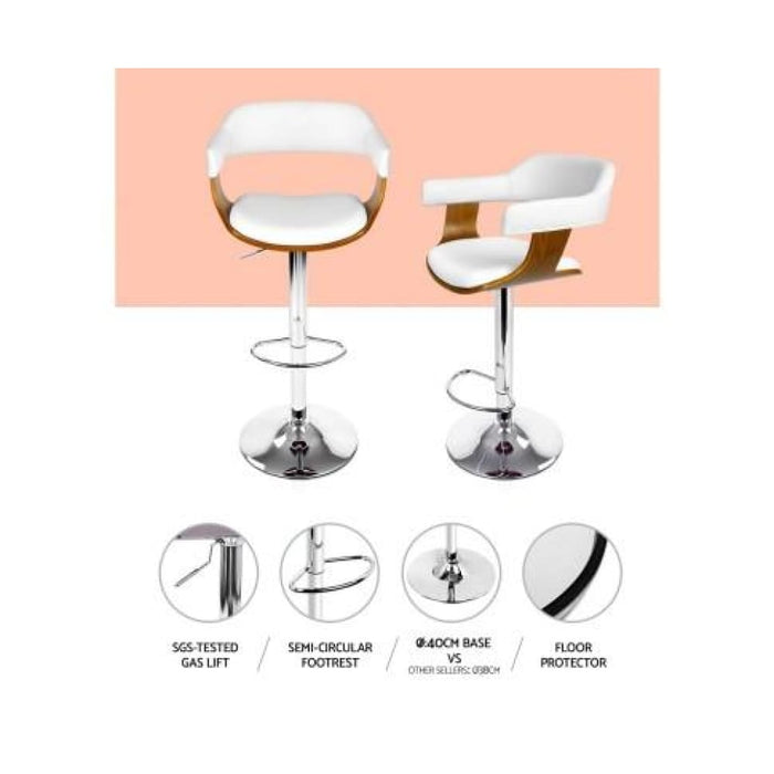 Artiss Wooden Pu Leather Bar Stool - White and Chrome