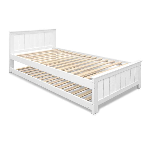 Artiss Wooden Trundle Bed Frame Timber Slat King Single Size