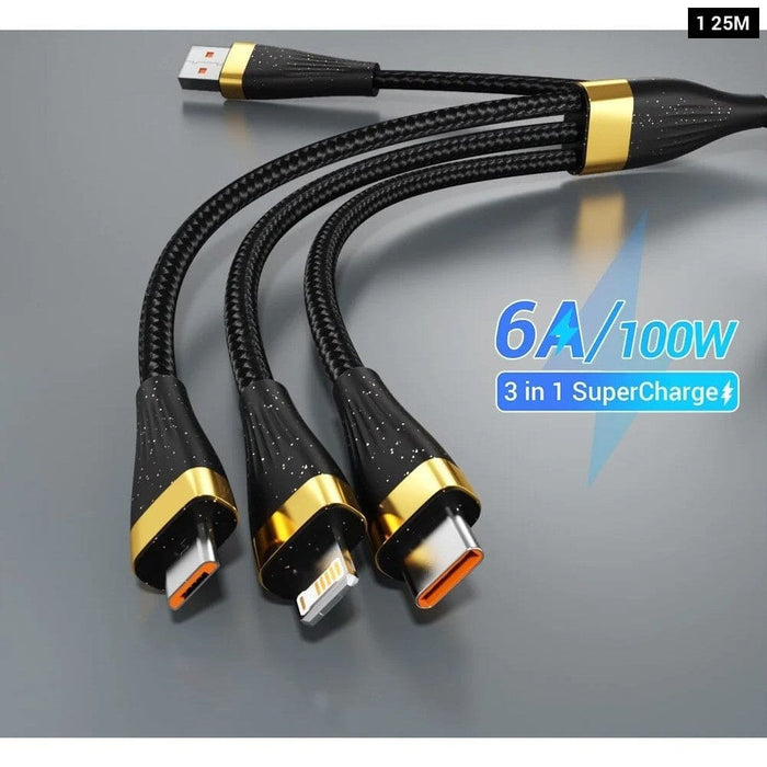 Asometech 3 in 1 Usb Charge Cable 6a 100w for Huawei/honor