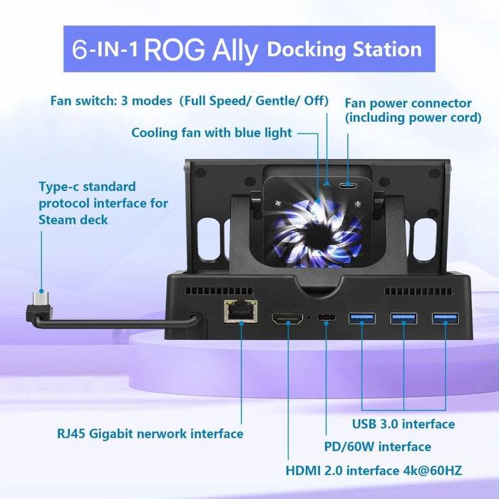 Asus Rog Ally Docking Station with Cooling Fan Hdmi 2.0 4k