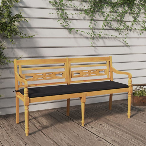 Batavia Bench with Anthracite Cushion 150 Cm Solid Wood