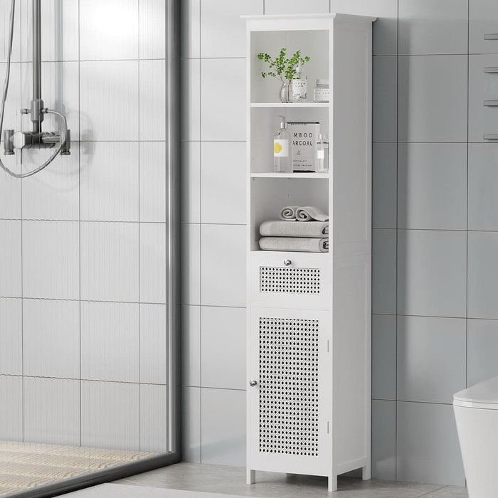 Bathroom Cabinet Storage 161cm White Rattan Tallboy Toilet