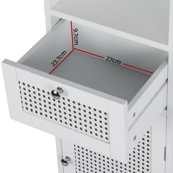 Bathroom Cabinet Storage 161cm White Rattan Tallboy Toilet