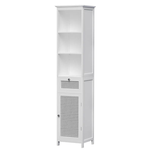 Bathroom Cabinet Storage 161cm White Rattan Tallboy Toilet