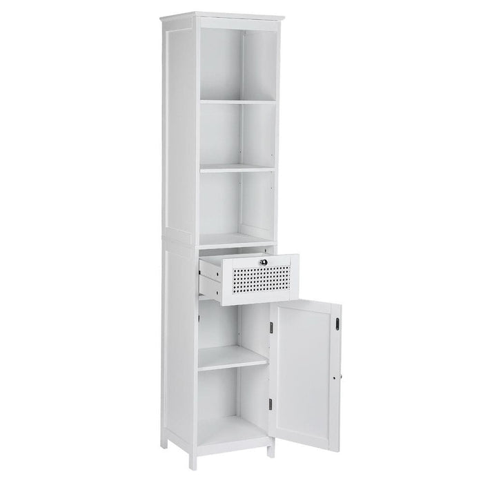 Bathroom Cabinet Storage 161cm White Rattan Tallboy Toilet