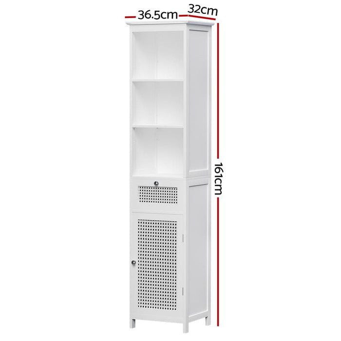 Bathroom Cabinet Storage 161cm White Rattan Tallboy Toilet